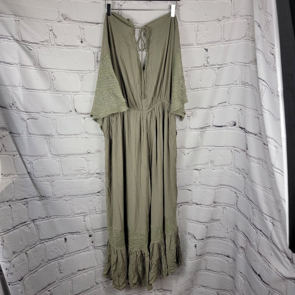Davi and‎ Dani Wide Leg Maxi Illusion Crop Jumpsuit Olive Green Boho Festival - Picture 8 of 9
